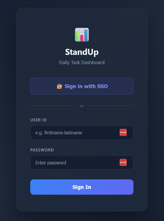 Login page of Standup application